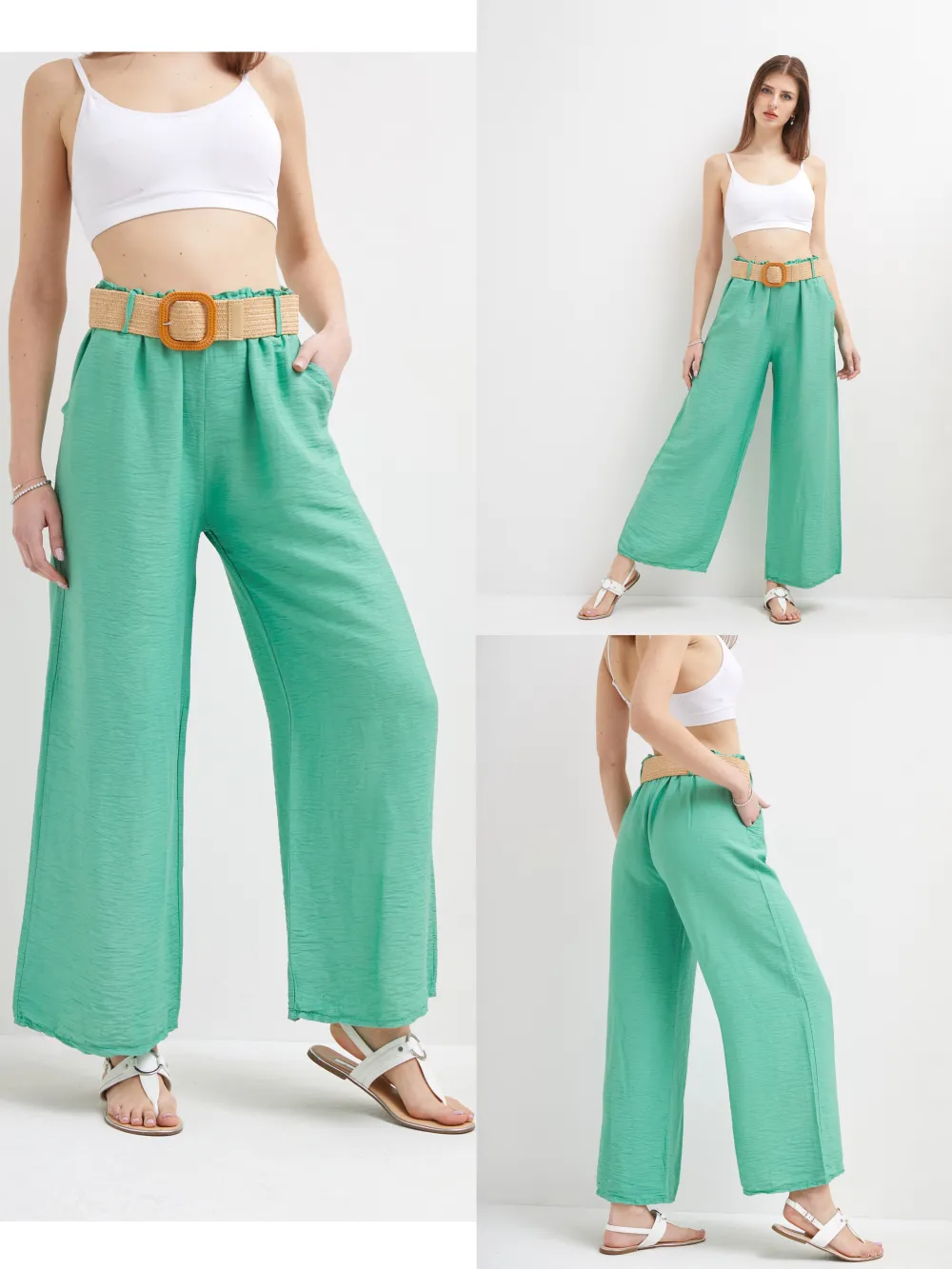 Women's Long Summer Pants with Belt (S/M ONE SIZE) ITALIAN FASHION IMPLI248506