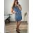 Women's summer short sleeve linen dress (M-3XL) ITALIAN FASHION IM422STELA-14/DU -   Light blue -   54