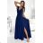 405-5 ELENA Long dress with a neckline and ties on the shoulders - navy blue with glitter