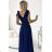 405-5 ELENA Long dress with a neckline and ties on the shoulders - navy blue with glitter