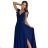 405-5 ELENA Long dress with a neckline and ties on the shoulders - navy blue with glitter