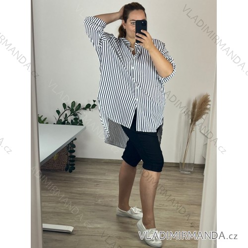 Shirt Extended 3/4 Long Sleeve Women's Plus Size (52/58 ONE SIZE) ITALIAN FASHION IMBM24057 -   white -