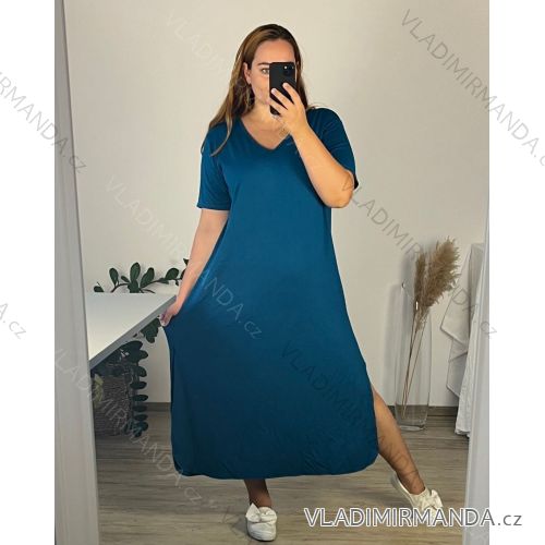 Women's Long Maxi Summer Casual Short Sleeve Dress (52/54/56 ONE SIZE) ITALIAN FASHION IMD24213 -   modrá petrolejová -   56/58