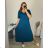 Women's Long Maxi Summer Casual Short Sleeve Dress (52/54/56 ONE SIZE) ITALIAN FASHION IMD24213 -   modrá petrolejová -   56/58