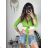 Women's Long Sleeve Crop Top (S/M ONE SIZE) ITALIAN FASHION IMPGM233340 light green S / M