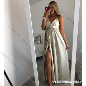 Šaty dlouhé letní saténové na ramínka dámské (UNI S/M) ITALSKÁ MÓDA IMM204431/DR Beige lights S / M