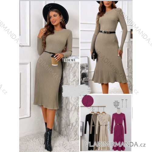 Women's Long Sleeve Belted Casual Dress (S/M/L ONE SIZE) ITALIAN FASHION IMHMS24289