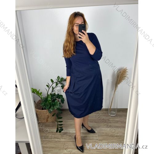 Leisure dress cotton 3/4 sleeve women's plus size (40-50) POLISH FASHION PMF24MARGARITA/DUR dark. blue 44
