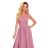 362-1 JUSTINE Long dress with a neckline and a tie - powder pink with glitter -   rose old rose -   S