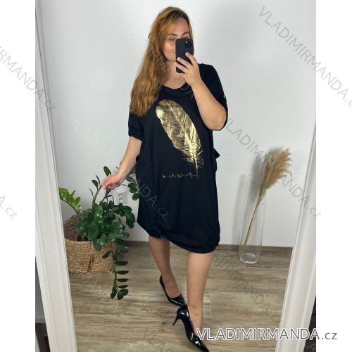 Shirt extended 3/4 long sleeve women's (L/XL/2XL ONE SIZE) ITALIAN FASHION IM423025 56/58 black