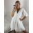 Women's Summer Boho Lace 3/4 Long Sleeve Dress (S/M ONE SIZE) ITALIAN FASHION IMPEM2323076 -   white -   S / M