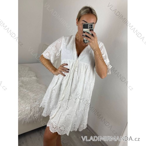 Women's Summer Boho Lace 3/4 Long Sleeve Dress (S/M ONE SIZE) ITALIAN FASHION IMPEM2323076 -   white -   S / M