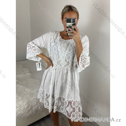 Women's Long Chiffon Short Sleeve Dress (S/M ONE SIZE) ITALIAN FASHION IMWGS231048 -   white -   S / M