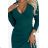 290-3 Asymmetrical dress with long sleeves, neckline and draping - green