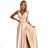 498-5 Long satin dress with a neckline and double straps - golden