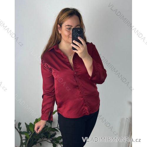 Women's Satin Long Sleeve Shirt (S/M/L ONE SIZE) ITALIAN FASHION IM322560
