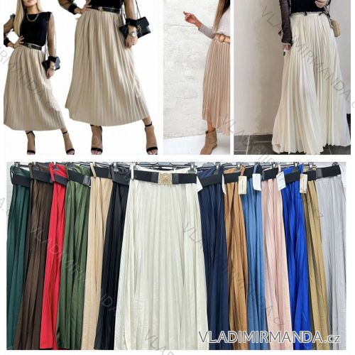 Women's Belted Pleated Long Skirt (44/46/48 ONE SIZE) ITALIAN FASHION IMBM24209