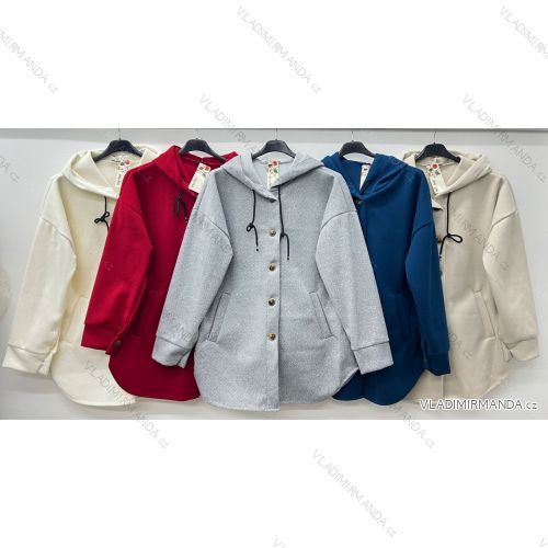 Women's Plus Size Fleece Hooded Long Sleeve Coat (46/48/50 ONE SIZE) ITALIAN FASHION IM424632