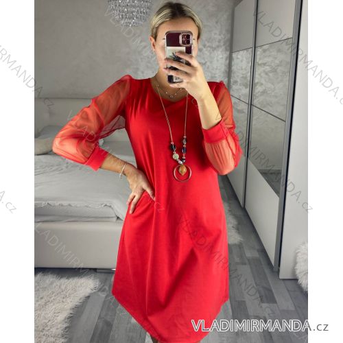 Summer muslin carmen dress for women (48/52 ONE SIZE) ITALIAN FASHION IM424294 S/M/L red