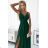 498-2 Long dress with a neckline and double straps - green with glitter