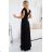 411-12 CRYSTAL long shimmering dress with a neckline - black