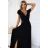 411-12 CRYSTAL long shimmering dress with a neckline - black