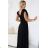 411-12 CRYSTAL long shimmering dress with a neckline - black