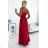 498-4 Long satin dress with a neckline and double straps - red