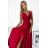 498-4 Long satin dress with a neckline and double straps - red