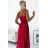 498-4 Long satin dress with a neckline and double straps - red