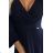 572-1 NELA shiny long gown with neckline and long sleeves - navy blue