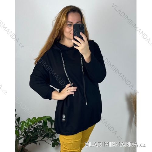 Mikina s kapucí dlouhý rukáv dámská nadrozměr (3XL/4XL ONE SIZE) ITALSKÁ MÓDA IMD22663  black