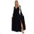 572-2 NELA shiny long gown with neckline and long sleeves - black