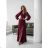Women's Long Elegant Dress with Wide Straps (SL) FRENCH FASHION FMPEL23VELVET wine 34