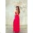 Women's Long Elegant Dress with Wide Straps (SL) FRENCH FASHION FMPEL23VELVET růžová fuchsiová 34