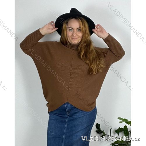 Women's oversize sweater with print (M / L ONE SIZE) ITALIAN FASHION IMB22KELLY 56/58 dark brown