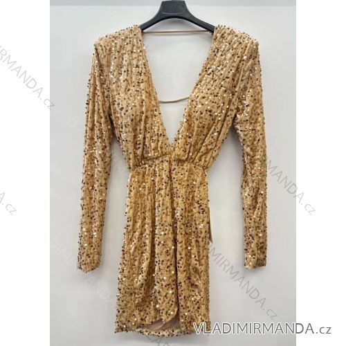 Elegant glittery dress with sequins long sleeves for women (S/M/L ONE SIZE) ITALIAN FASHION IMPSH243780