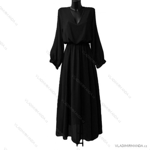 Women's Long Chiffon Short Sleeve Dress (S/M ONE SIZE) ITALIAN FASHION IMWGS231048 black S/M/L