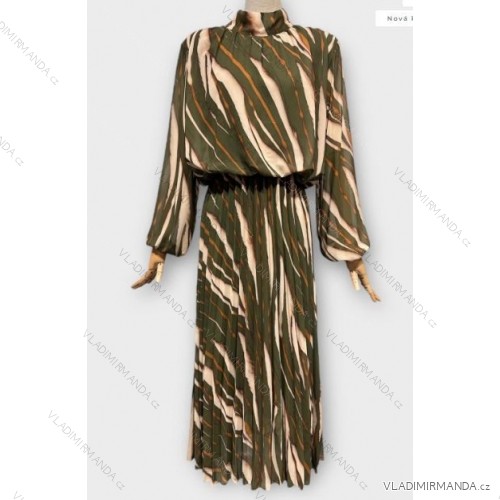Women's Long Chiffon Short Sleeve Dress (S/M ONE SIZE) ITALIAN FASHION IMWGS231048 green khaki S/M/L
