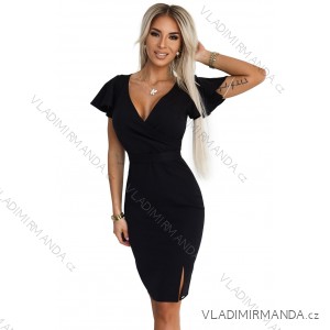 479-9 NINA elegant dress with envelope neckline, sleeve and belt - black