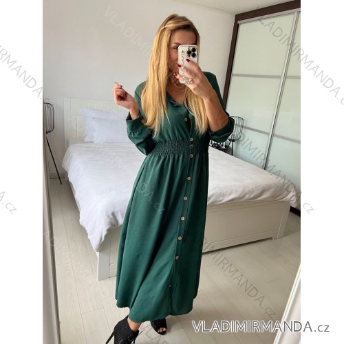 Šaty dlouhé košilové dlouhý rukáv dámské (S/M ONE SIZE) ITALSKÁ MÓDA IMWGS223368 -   emerald green -   S/M/L