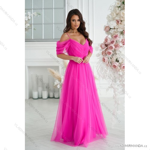 Women's Plus Size (42-46) Long Elegant Party Sleeveless Dress POLISH FASHION PMLBC23265-10 růžová fuchsiová 34