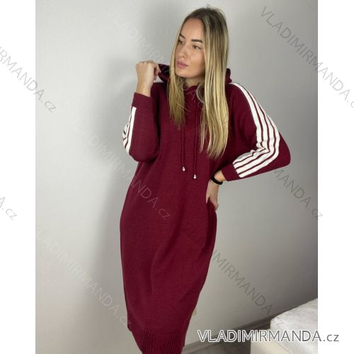 Women's Plus Size Long Warm Long Sleeve Dress (50/52/54 ONE SIZE) ITALIAN FASHION IM424636 50/52 wine
