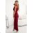 580-2 AURORA long satin one shoulder dress with roses - burgundy