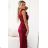 580-2 AURORA long satin one shoulder dress with roses - burgundy