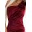580-2 AURORA long satin one shoulder dress with roses - burgundy