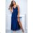 Women's Plus Size (42-46) Long Elegant Party Sleeveless Dress POLISH FASHION PMLBC23265-10 dark blue 40