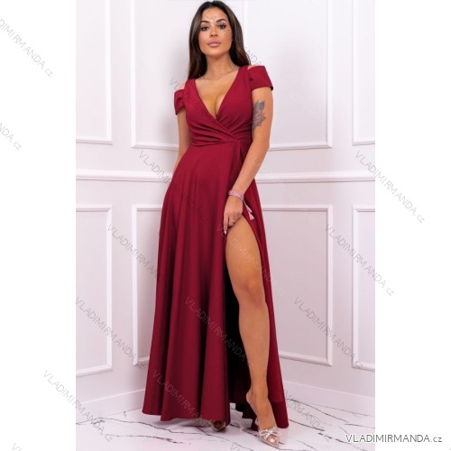 Women's Plus Size (42-46) Long Elegant Party Sleeveless Dress POLISH FASHION PMLBC23265-10 wine 46