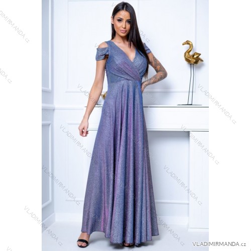 Women's Plus Size (42-46) Long Elegant Party Sleeveless Dress POLISH FASHION PMLBC23265-10 purple 38