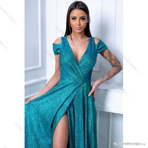 Women's Plus Size (42-46) Long Elegant Party Sleeveless Dress POLISH FASHION PMLBC23265-10 green 38